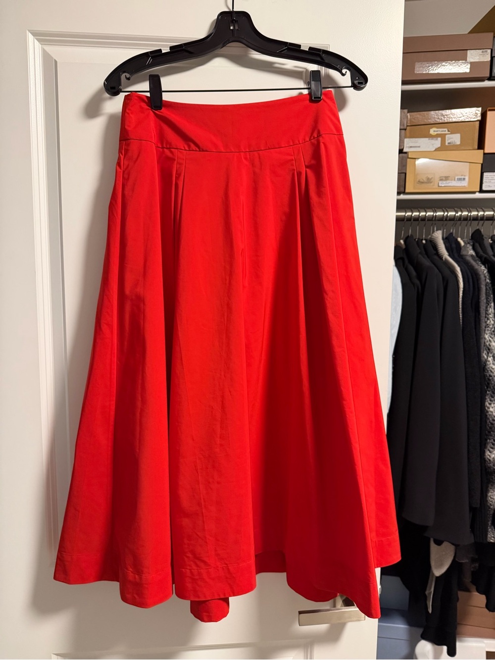 Bright Red A-Line Midi Skirt with Flared Silhouette